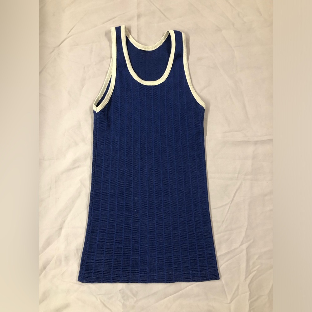 Vintage 70’s Rare Navy Mesh Tank w/ White Piping Disco Festival Tom of Finland